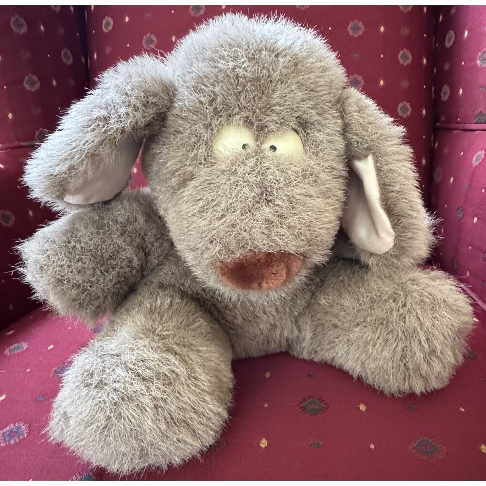 Vintage 1985 Recycled Paper Products Brown Puppy Plush Red Collar Sad Eyes 10"